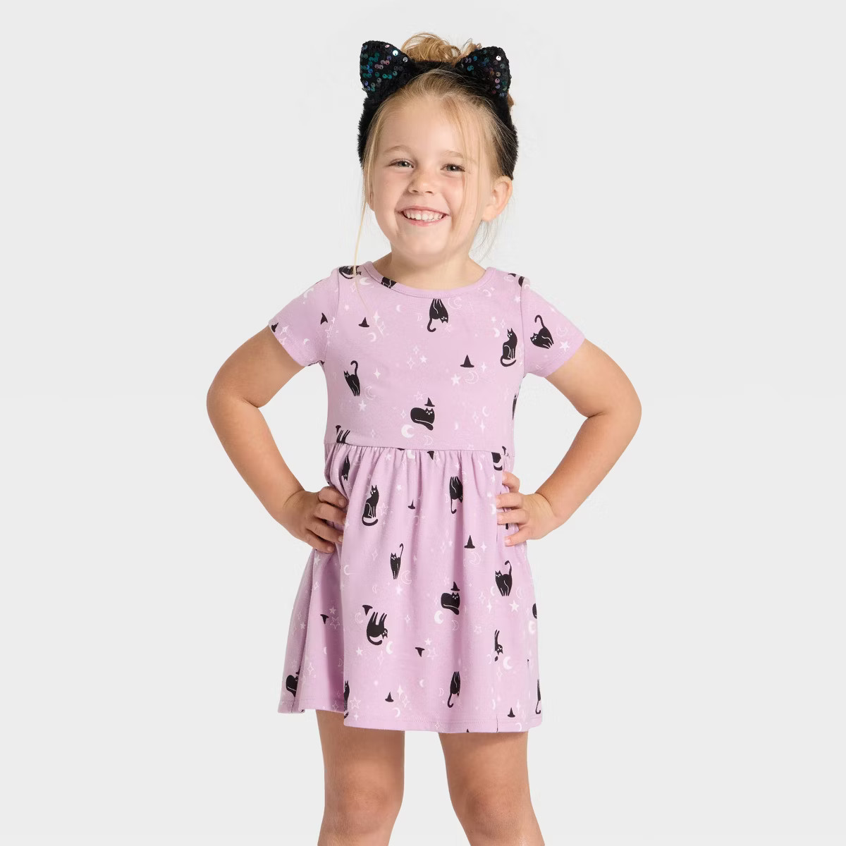 Toddler Girls' Short Sleeve Halloween Cats Dress - Cat & Jack™ Lavender | Target