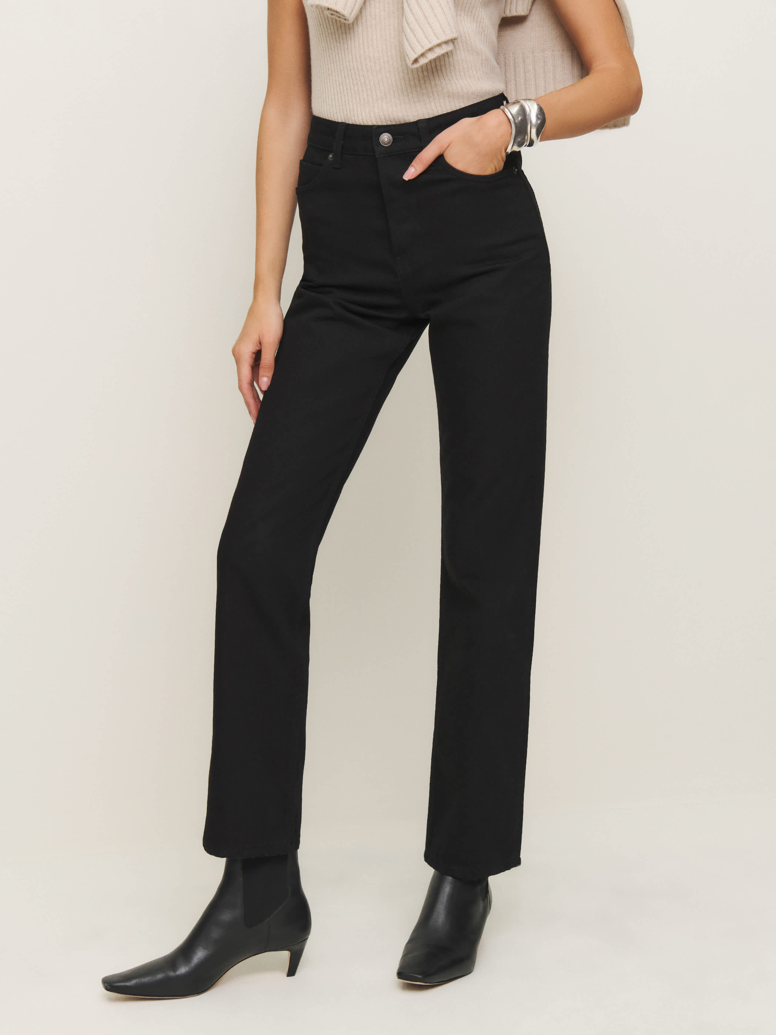 Reformation Cynthia High Rise Straight Jeans Black Denim 29 | Reformation (Global)
