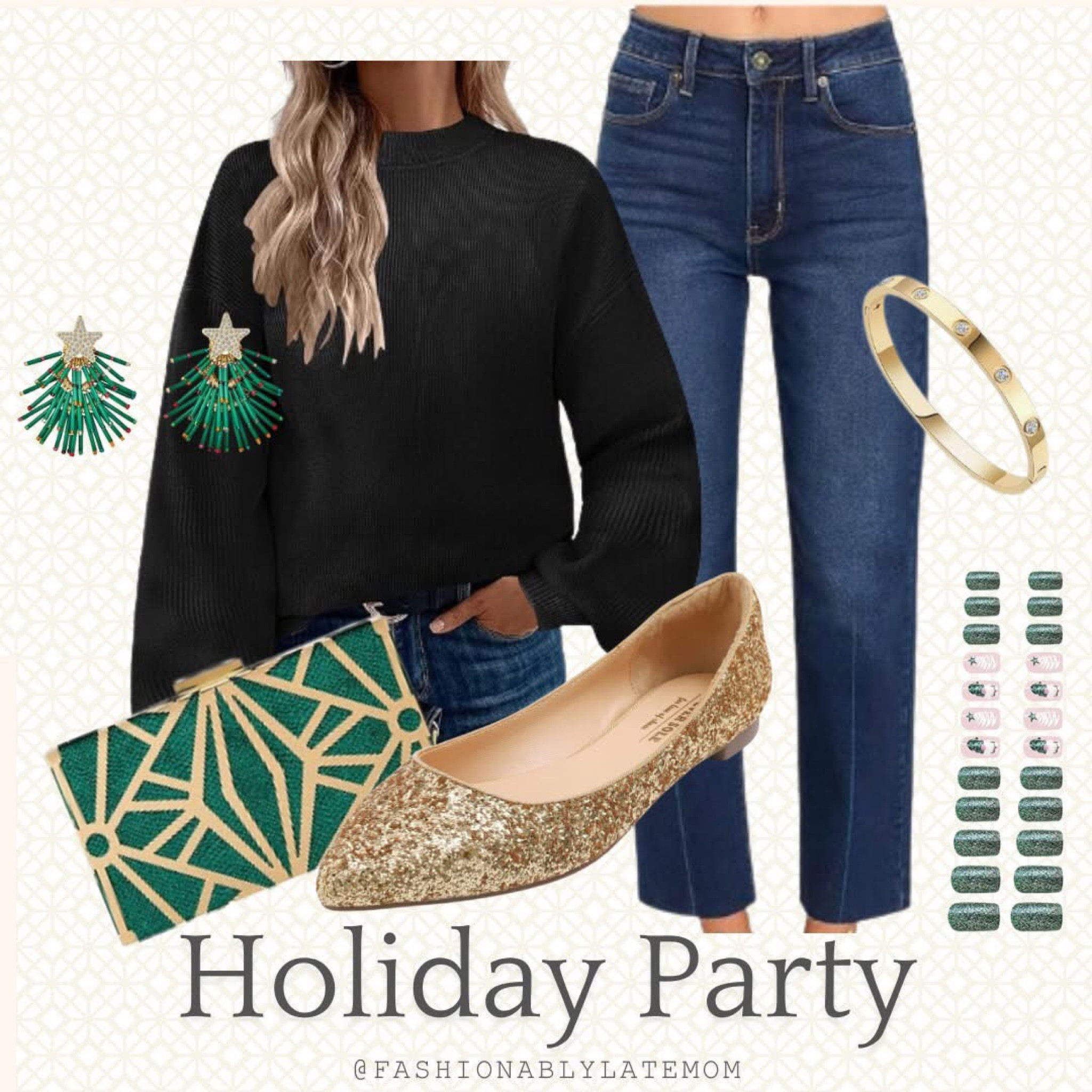 Holiday part outfit inspiration. 

Fashionably Late Mom. 
Outfit idea for the holidays. 
Outfit for holidays parties  