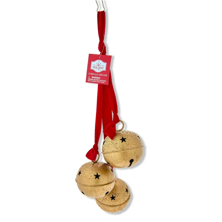 Rustic Bells Hanging Christmas Decoration, Gold, 19", by Holiday Time | Walmart (US)