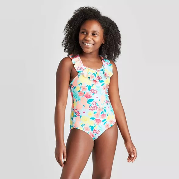 Girls' Ruffle Floral One Piece Swimsuit - Cat & Jack™  Multi | Target
