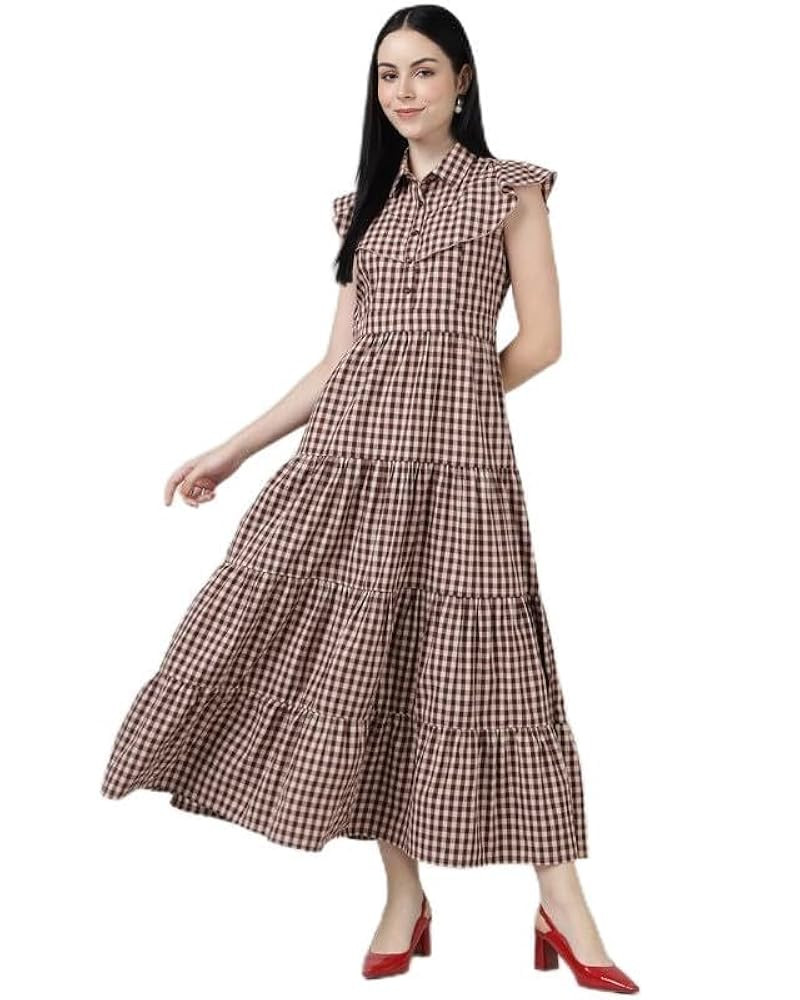 Women's Blue and White Gingham Check Long Tiered Dress - Pure Cotton, Relaxed Fit, Casual Country... | Amazon (US)