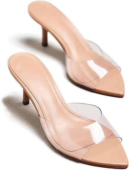 Kitten Heels for Women Mules Pointed Open Toe Heeled Sandals Slip on Dressy Elegant Wedding Party | Amazon (US)