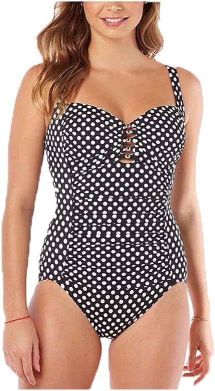 Swim Solutions Polka-Dot Print Waist Minimizer One Piece Swimsuit Black/White | Amazon (US)