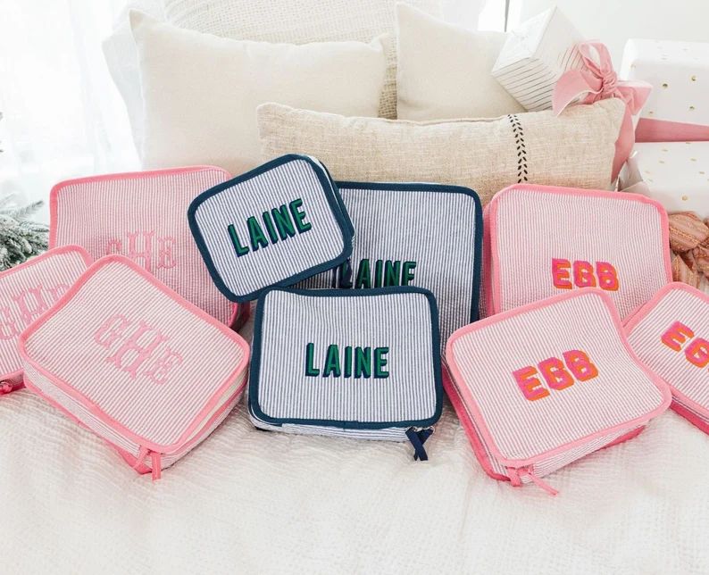 Embroidered Seersucker Packing Cubes set of 3 - Etsy | Etsy (US)