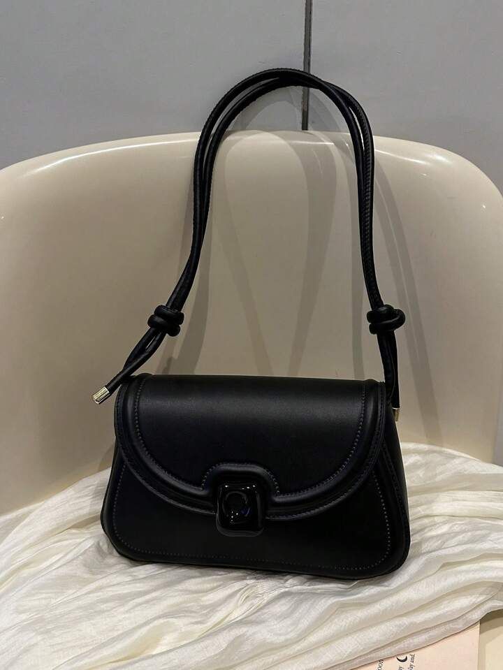Flap Saddle Bag PU Black Minimalist | SHEIN