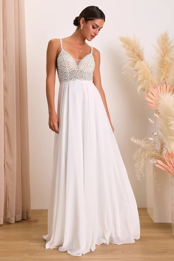 True Love White Beaded Rhinestone Maxi Dress | Lulus (US)