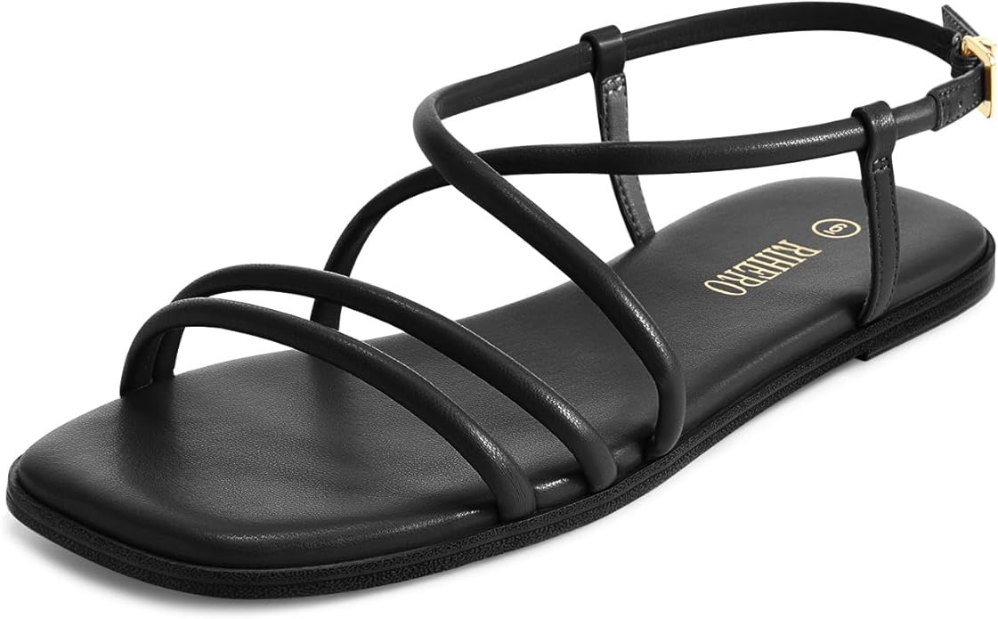 Rihero Women's Strappy Flat Sandals Summer Lace Up Open Toe Comfortable Slip-On Ankle Strap Sanda... | Amazon (US)