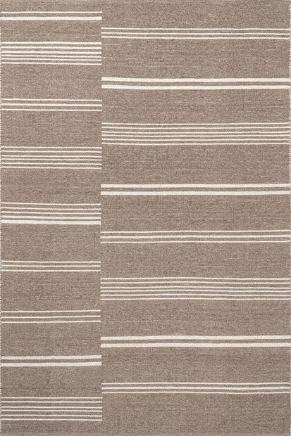 Dark Beige Birchwood Reversible Striped Wool Area Rug | Rugs USA