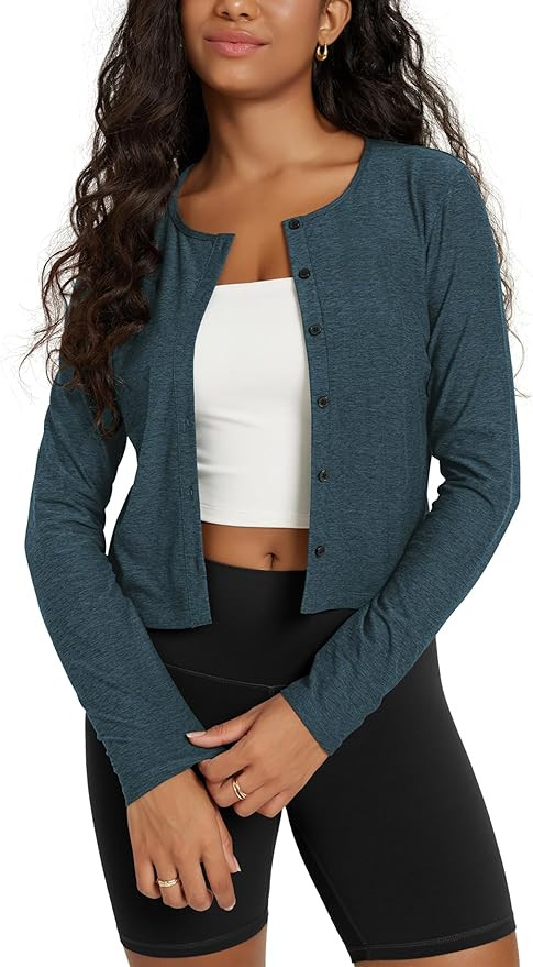 ODODOS Women's Cardigan - Ultra Soft odSTRATUM Tech Performance Long Sleeve Crop UPF 50+ Button D... | Amazon (US)