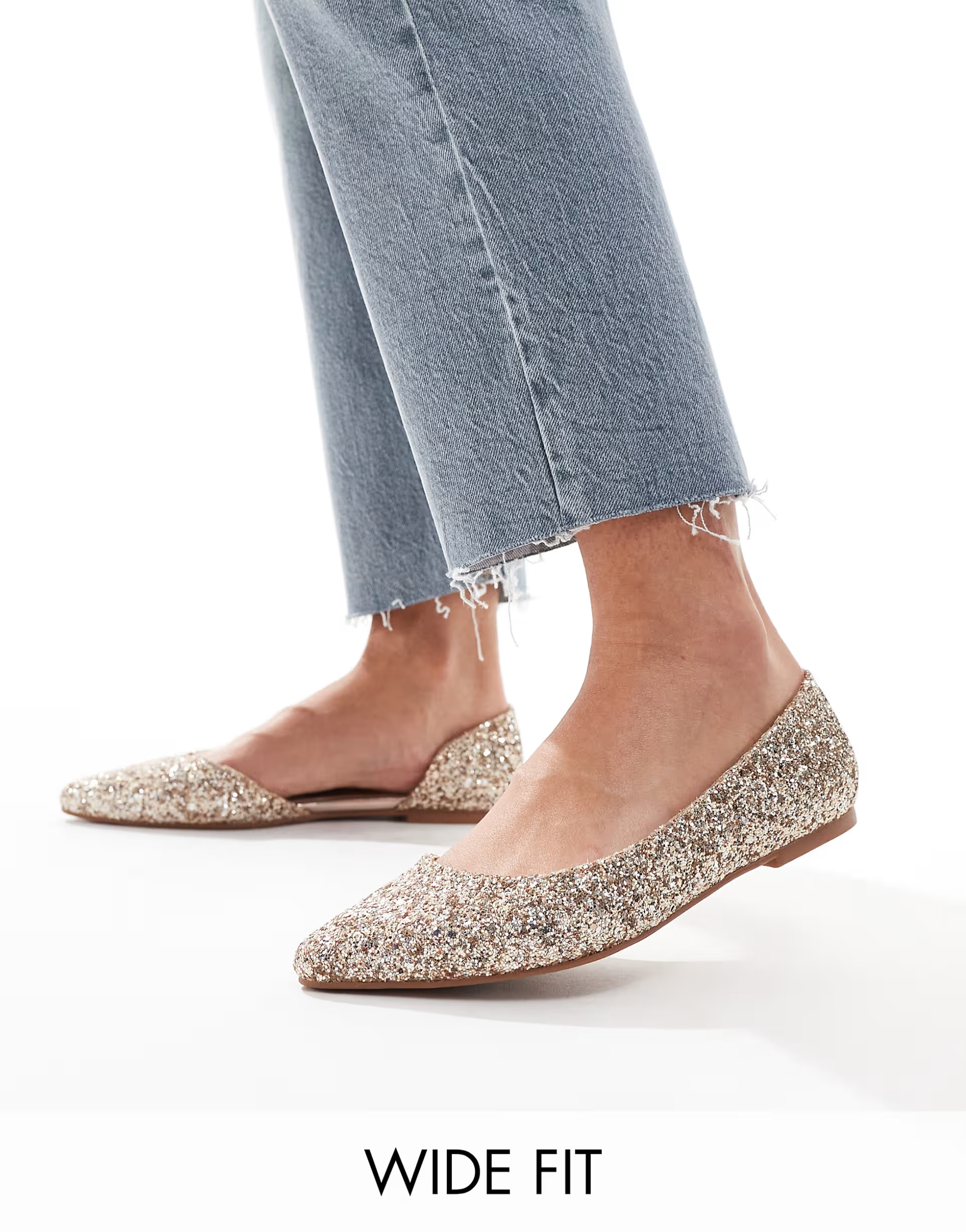 ASOS DESIGN Wide Fit Virtue d'orsay pointed ballet flats in glitter | ASOS (Global)