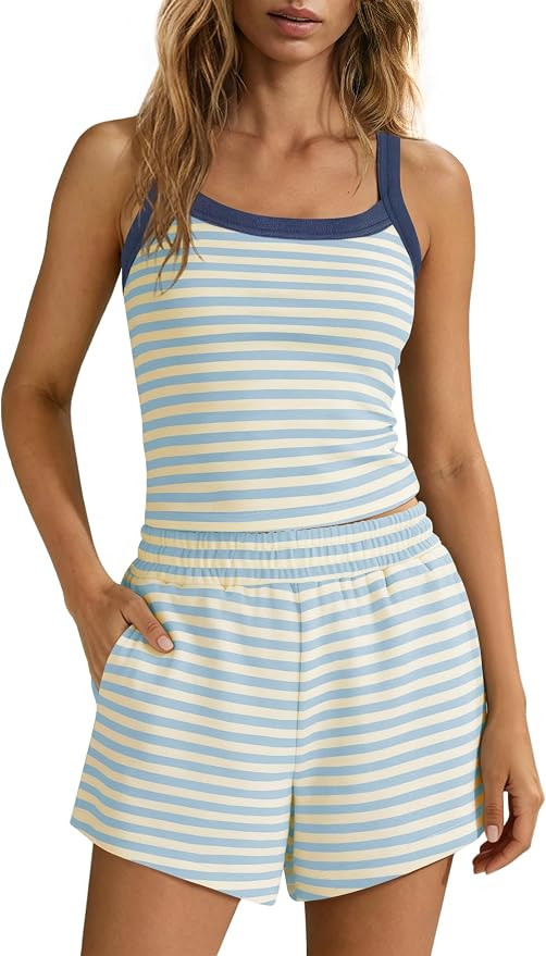 SENSERISE Womens Striped Lounge Set 2 Piece Outfit | Amazon (US)
