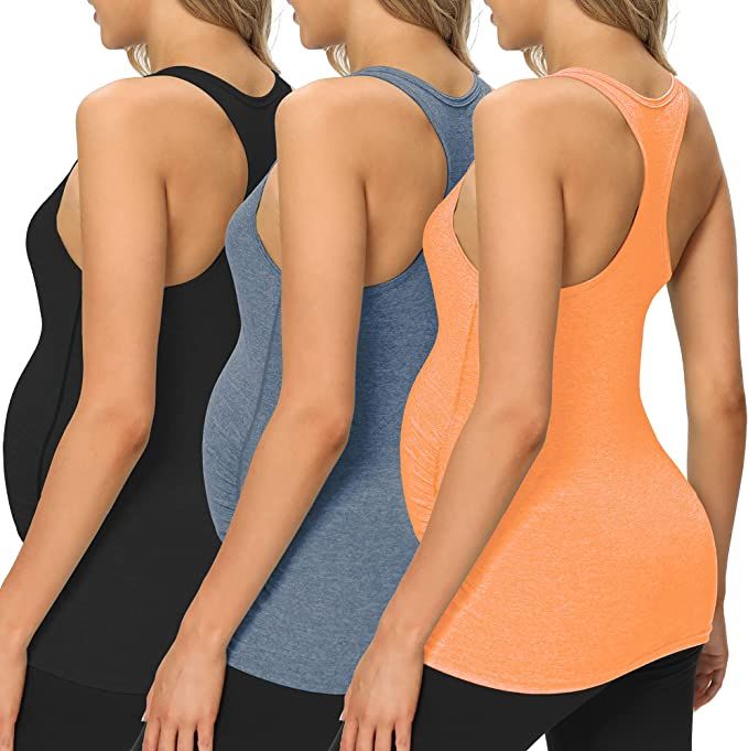 fitglam Women's Maternity Tank Tops Workout Active Athletic Yoga Sleeveless Shirts Pregnancy Race... | Amazon (US)