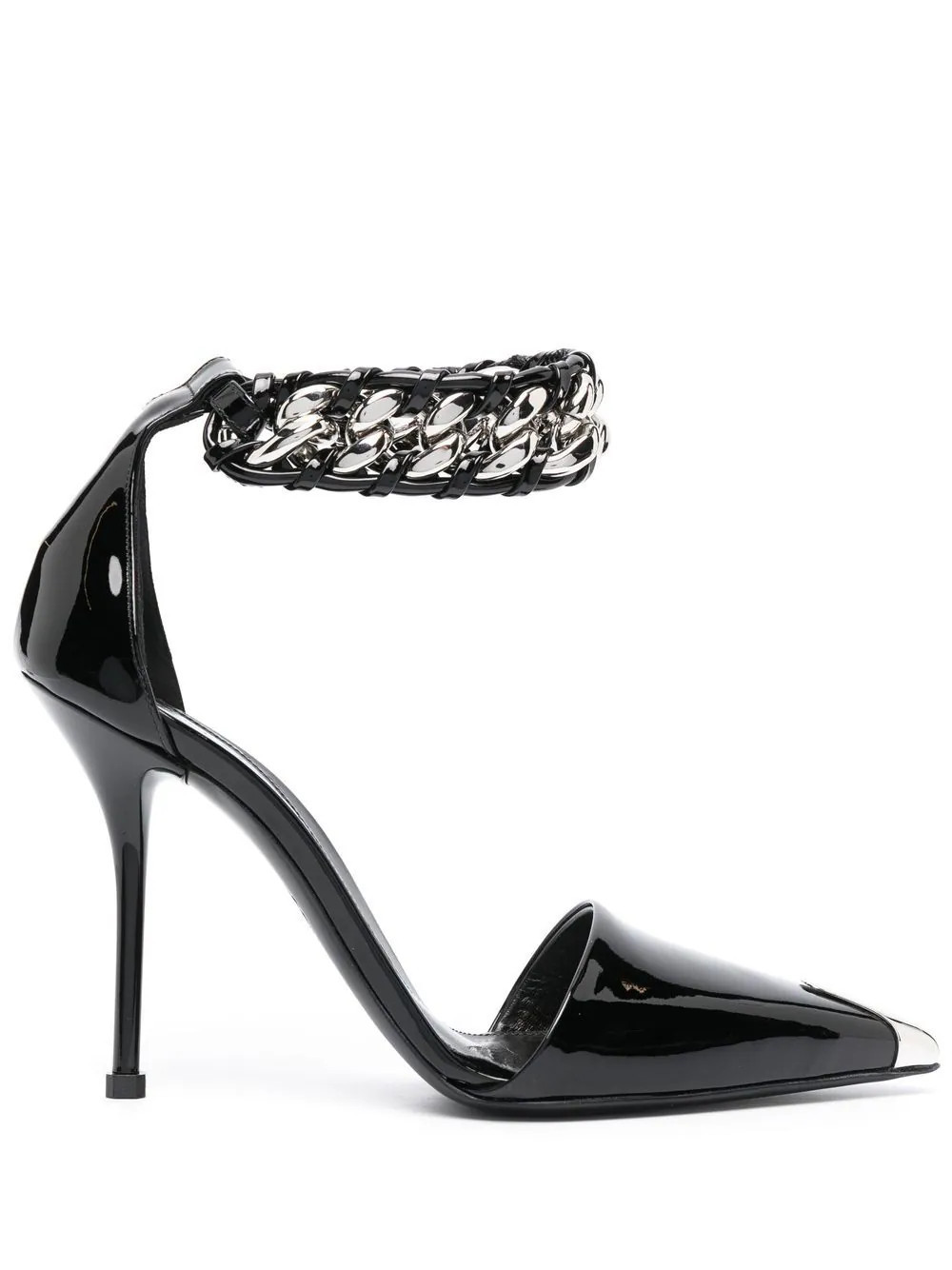 Alexander McQueen 105mm chain-trim leather pumps - Black | Farfetch Global