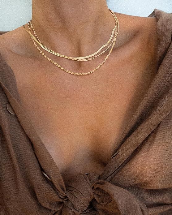 Herringbone Necklace for Women,Dainty Gold Necklace,14k Gold Plated Snake,Gold Chain Choker Neckl... | Amazon (US)
