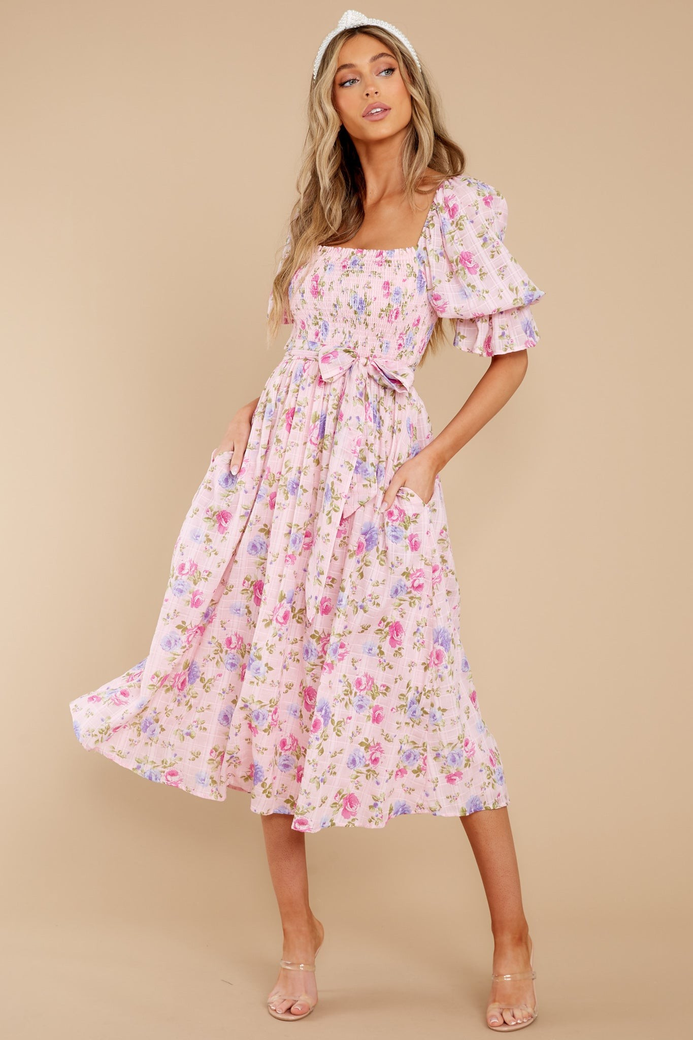 Someone I Adore Pink Multi Floral Print Cotton Midi Dress | Red Dress 