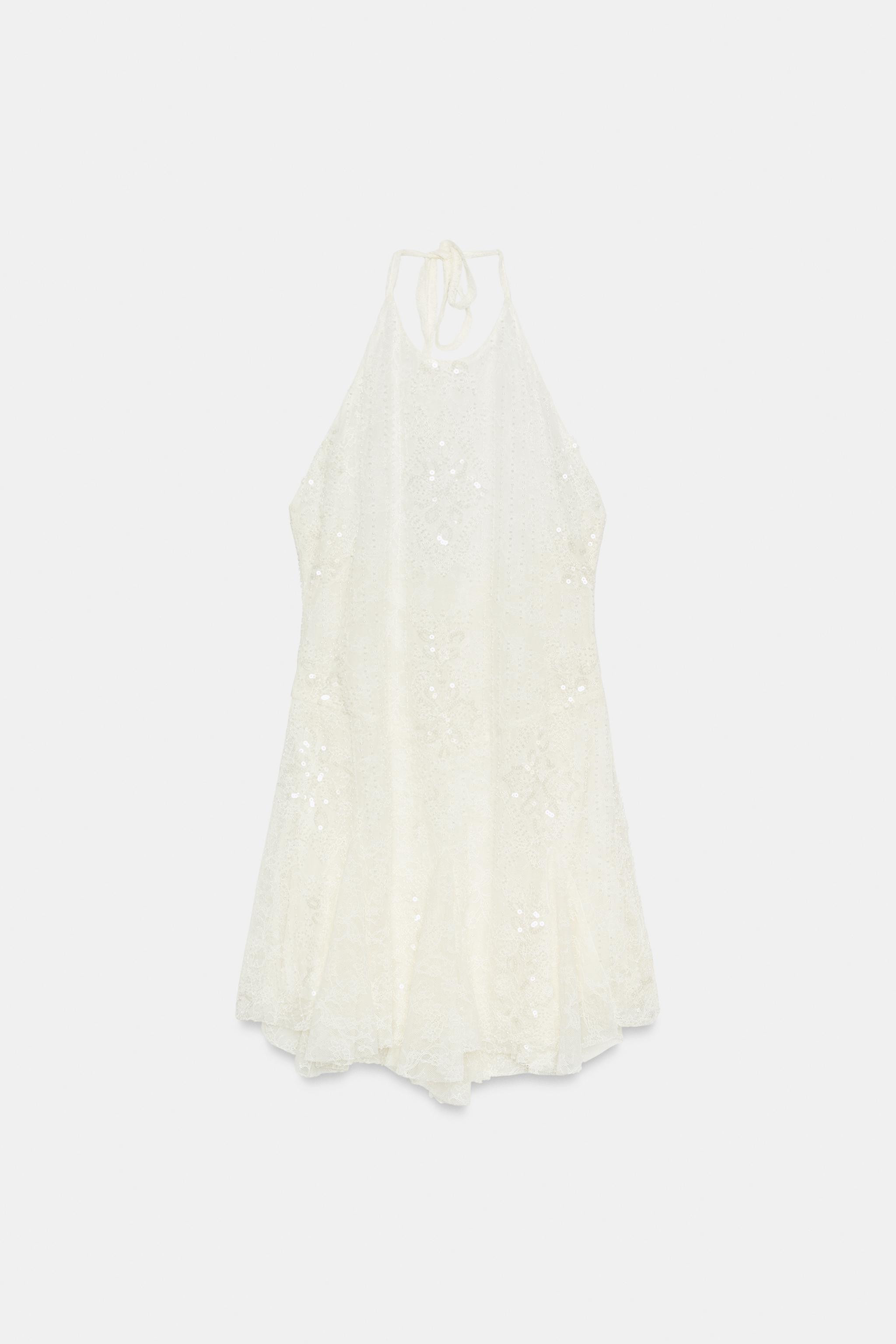 EMBROIDERED LACE HALTER DRESS | Zara US