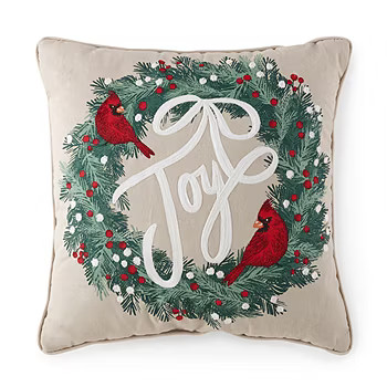 North Pole Trading Co. Joy Wreath Square Throw Pillow, Color: Beige Joy - JCPenney | JCPenney