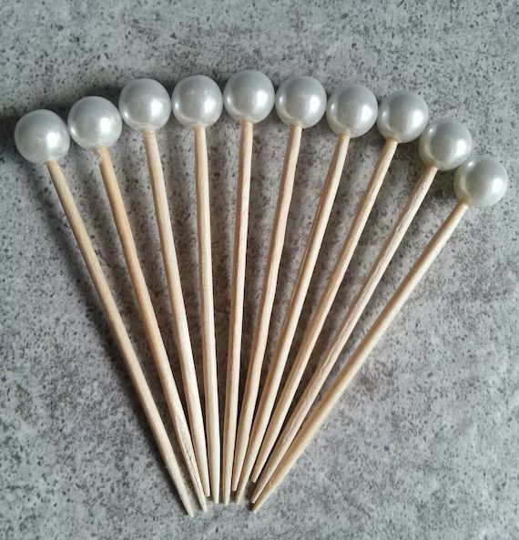 40 White glass pearl cocktail picks, toothpicks, hourderves, dessert table, wedding and bridal sh... | Etsy (US)