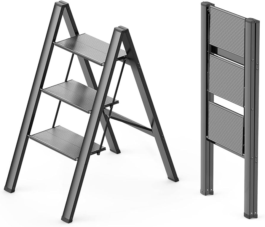 Step Ladder 3 Step Folding, Lightweight Portable 3 Step Ladder with Anti-Slip Pedal, Aluminum Ste... | Amazon (US)