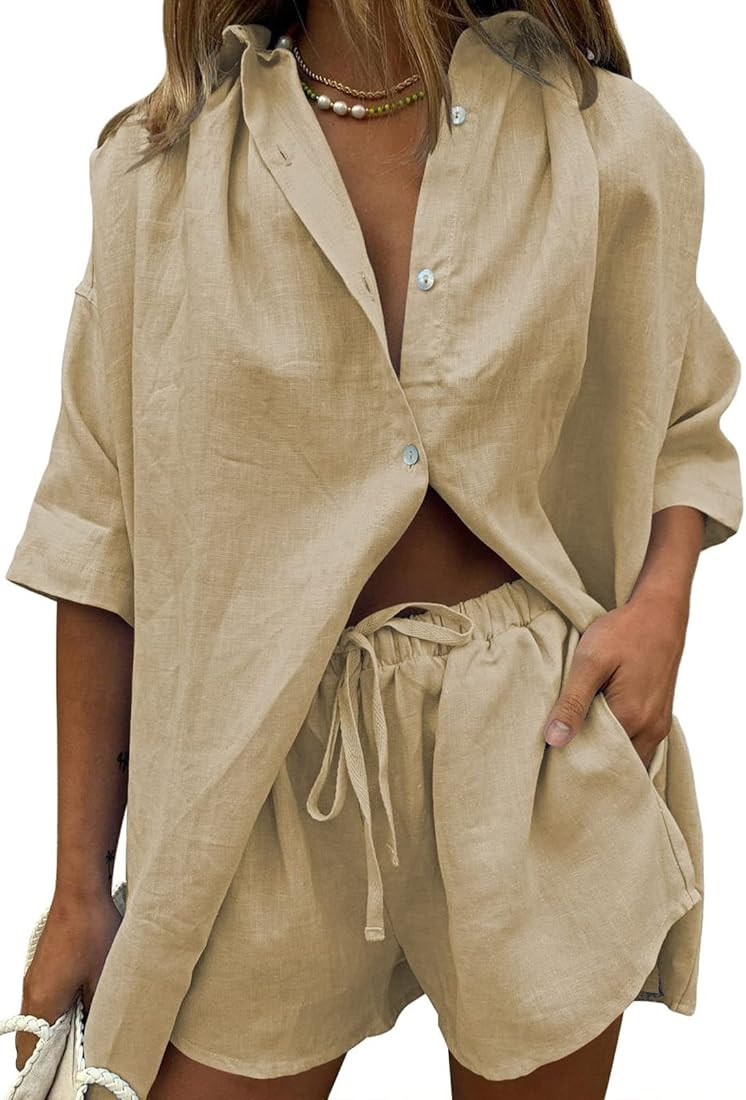 Fixmatti Women 2 Piece Outfit Summer Short Sleeve Top and Shorts Sweatsuit Set | Amazon (US)