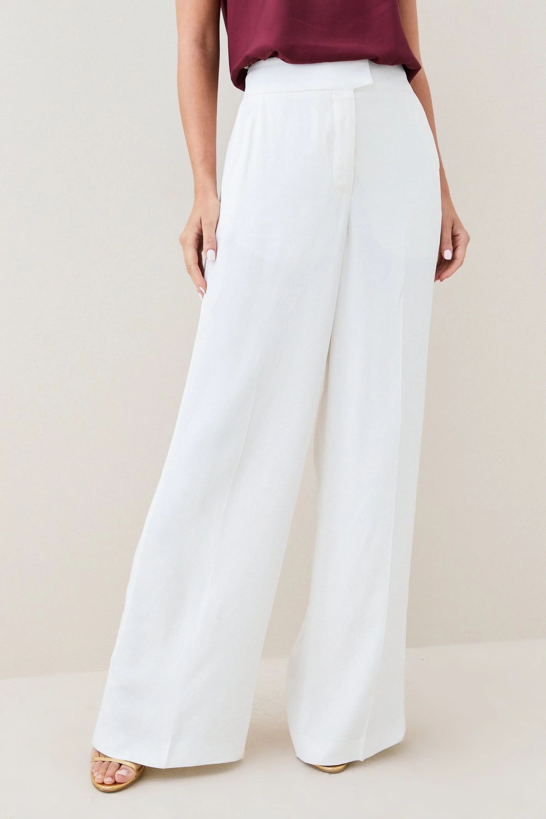 Tall Viscose Satin Back Crepe Wide Leg Trouser | Karen Millen UK + IE + DE + NL