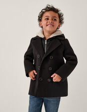 Zip Through Hooded Peacoat Black | Monsoon (UK)