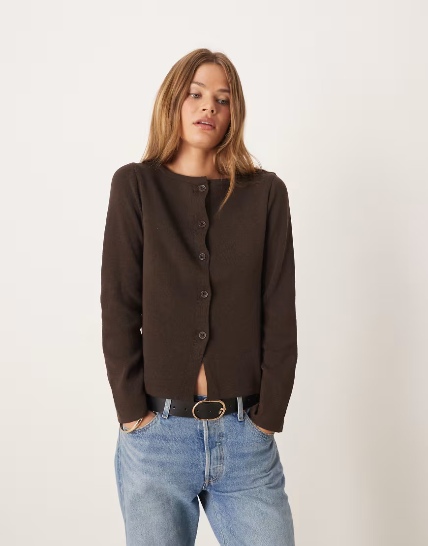 ASOS DESIGN knit cardigan in brown - part of a set | ASOS (Global)