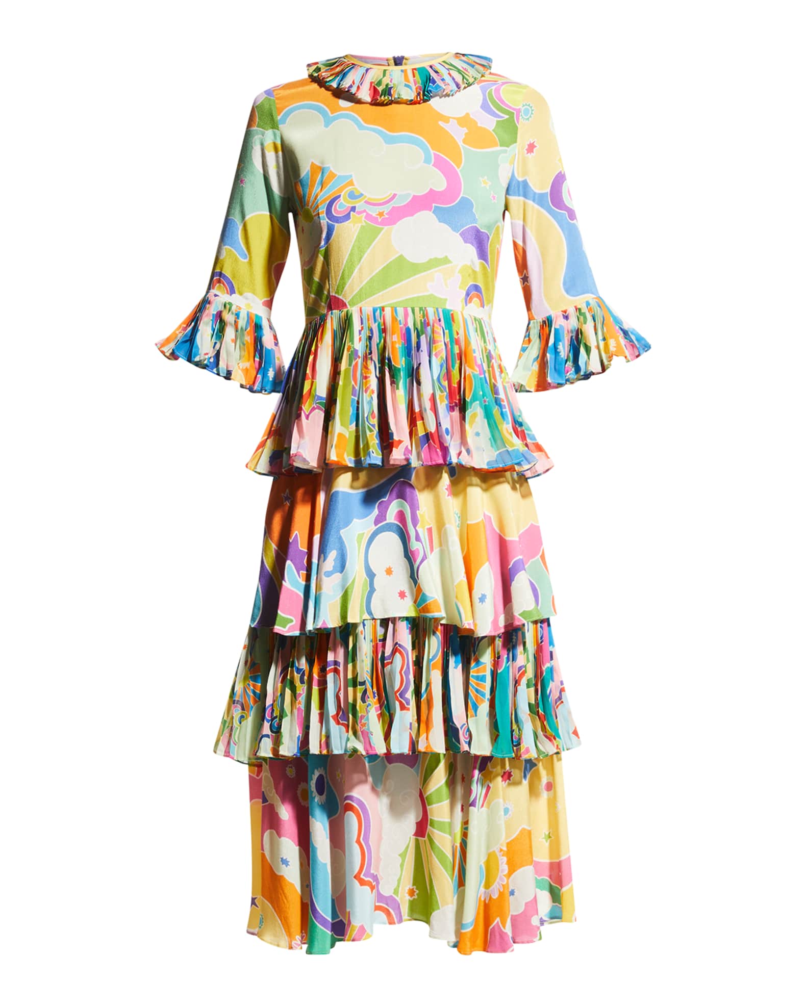 CELIAB Multicolor Print Tiered Midi Dress | Neiman Marcus