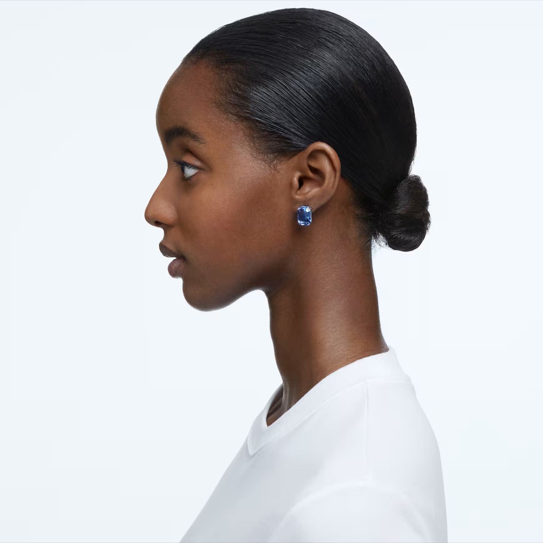 Millenia stud earrings, Octagon cut, Blue, Rhodium plated by SWAROVSKI | SWAROVSKI