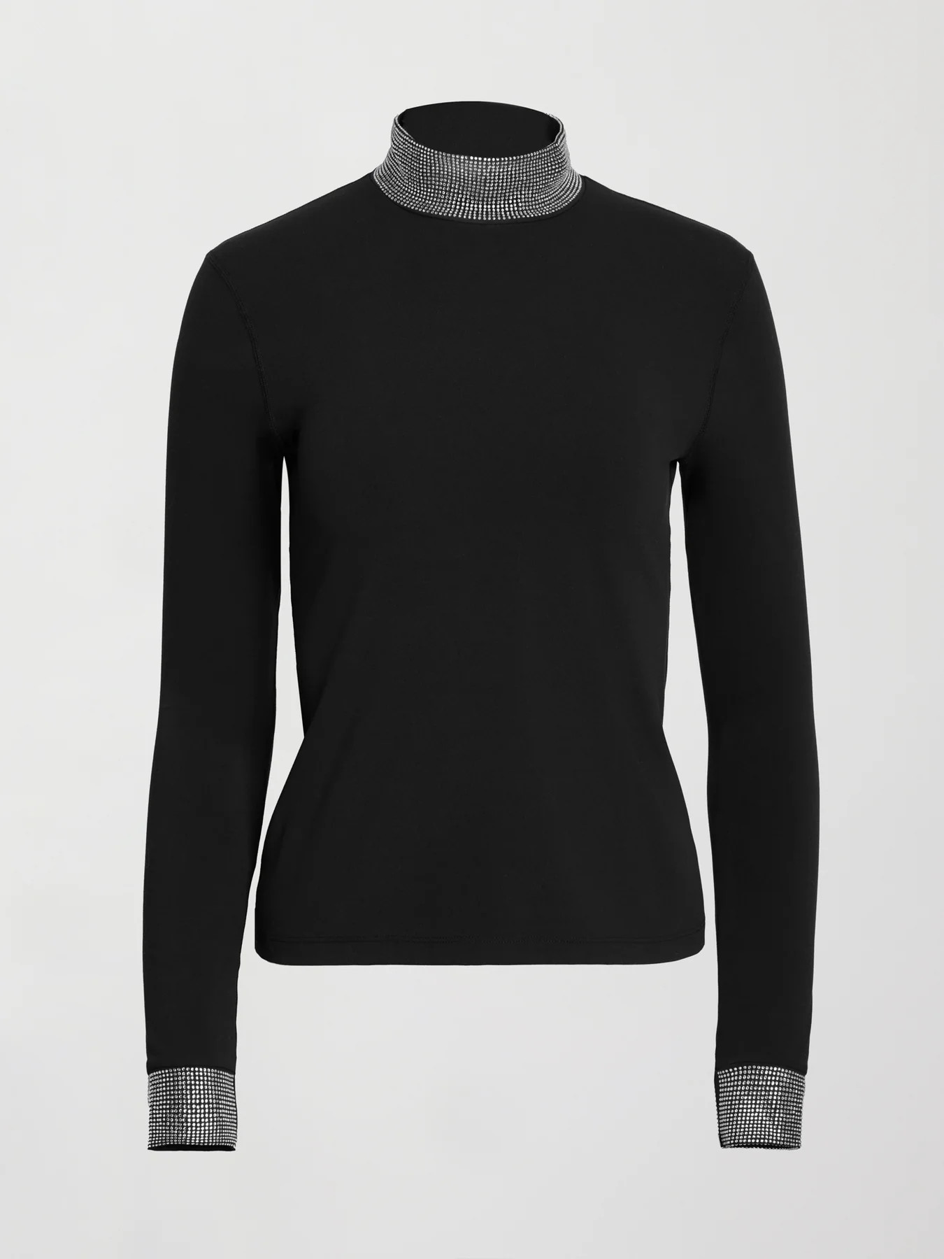 Long Sleeve Mock Neck Rhinestone Top - Black | Carbon38