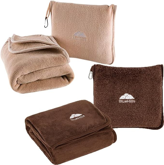BlueHills Travel Blanket Pillows for Two Airplane Traveling Essentials Flight Throws in Bag case ... | Amazon (US)