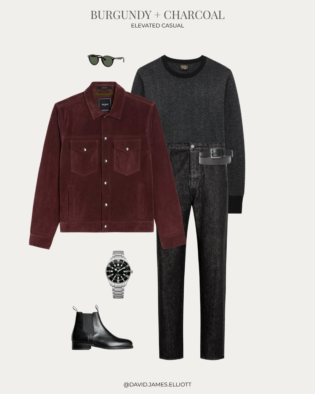 Elevated Casual fall outfit idea using burgundy and charcoal. 

Jacket is Todd Snyder, boots are Myrqvist.

 

 #LTKMens