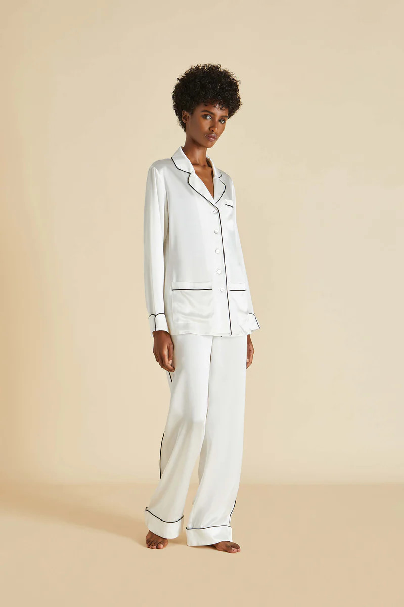 Coco Ivory Jet Black Pajamas in Silk Satin | Olivia von Halle