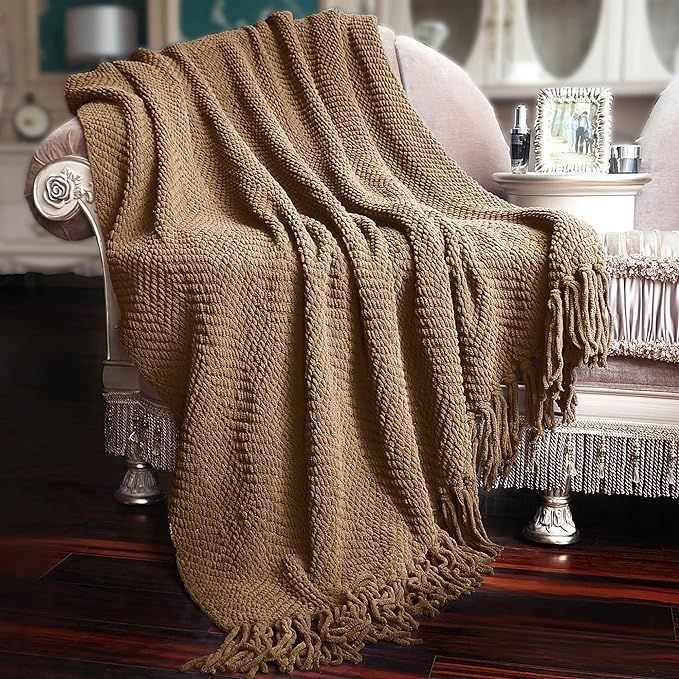 Home Soft Things Brown Throw Blanket Knitted Tweed Throw 50'' x 60'', Amphora, Super Soft Cozy Wa... | Amazon (US)