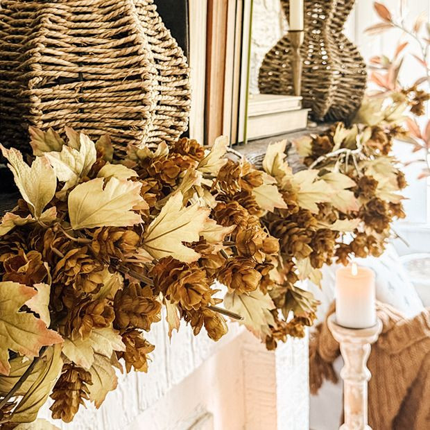 Fall Leaves and Green Hops Decorative Garland | Antique Farm House