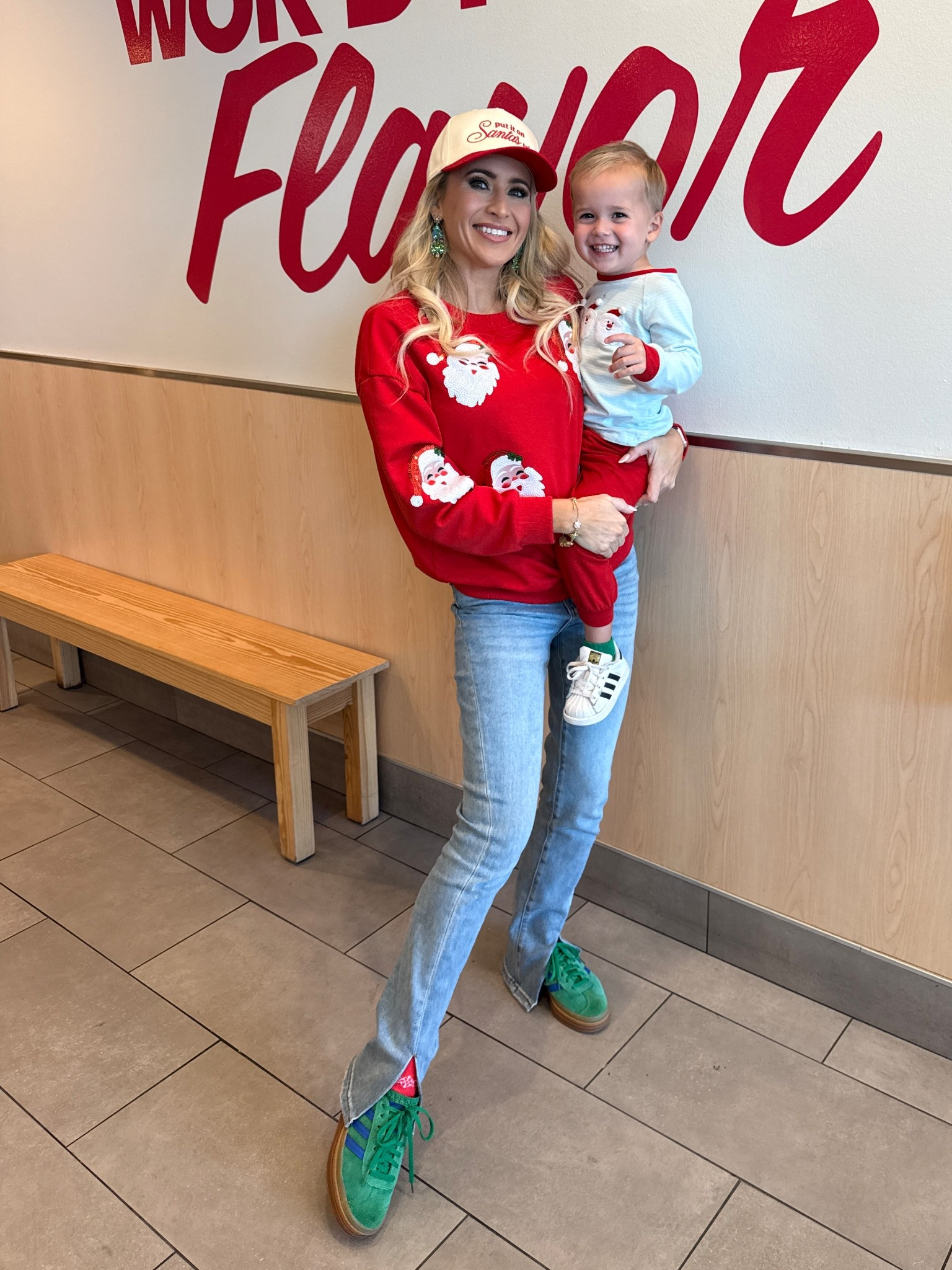 Lunch with Bowen - wearing Christmas outfits with Santa Claus - perfect for a casual holiday outfit 

#LTKootd #LTKHoliday #LTKKids