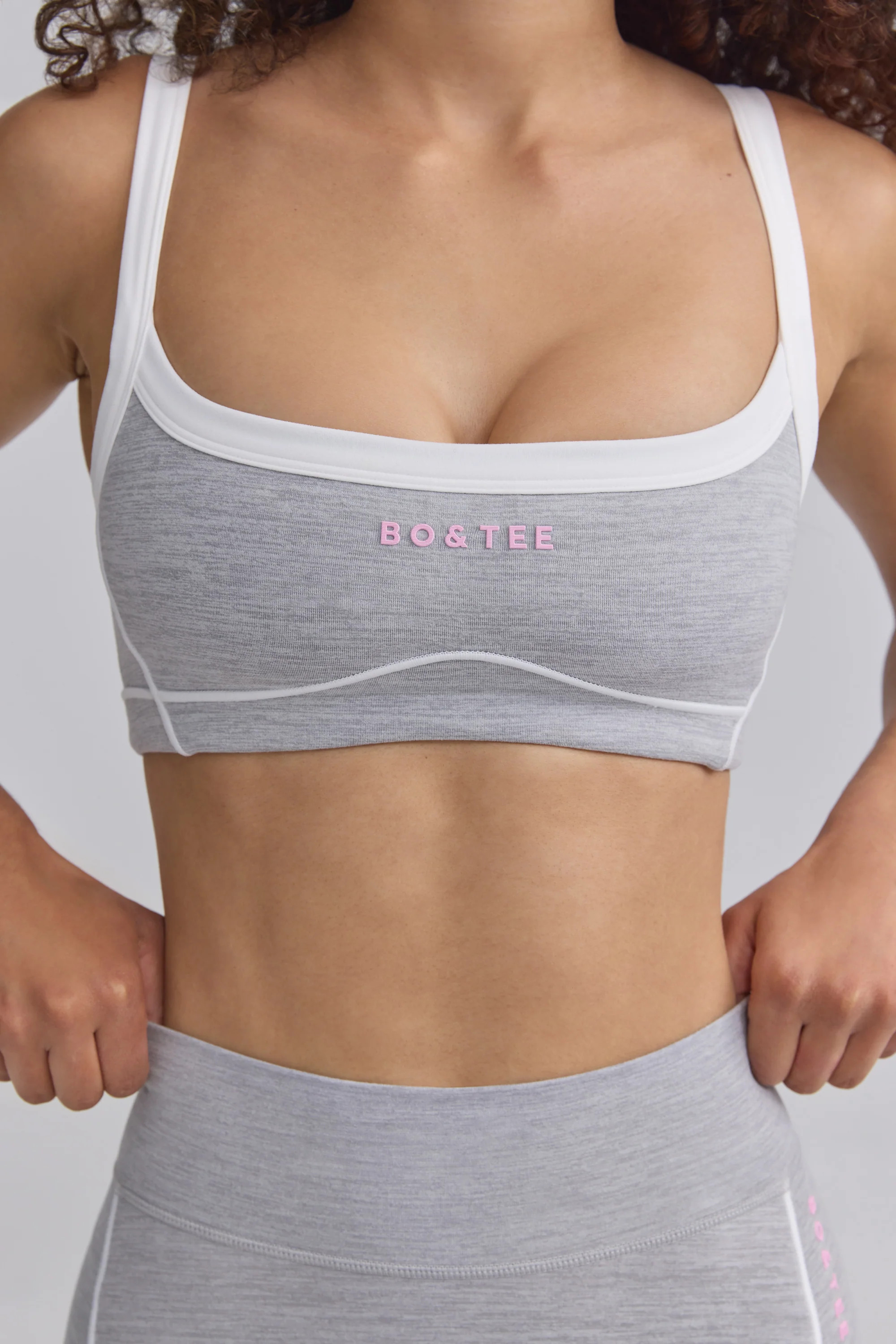 Soft Active Contrast-Trim Sports Bra in Ice Grey | Oh Polly