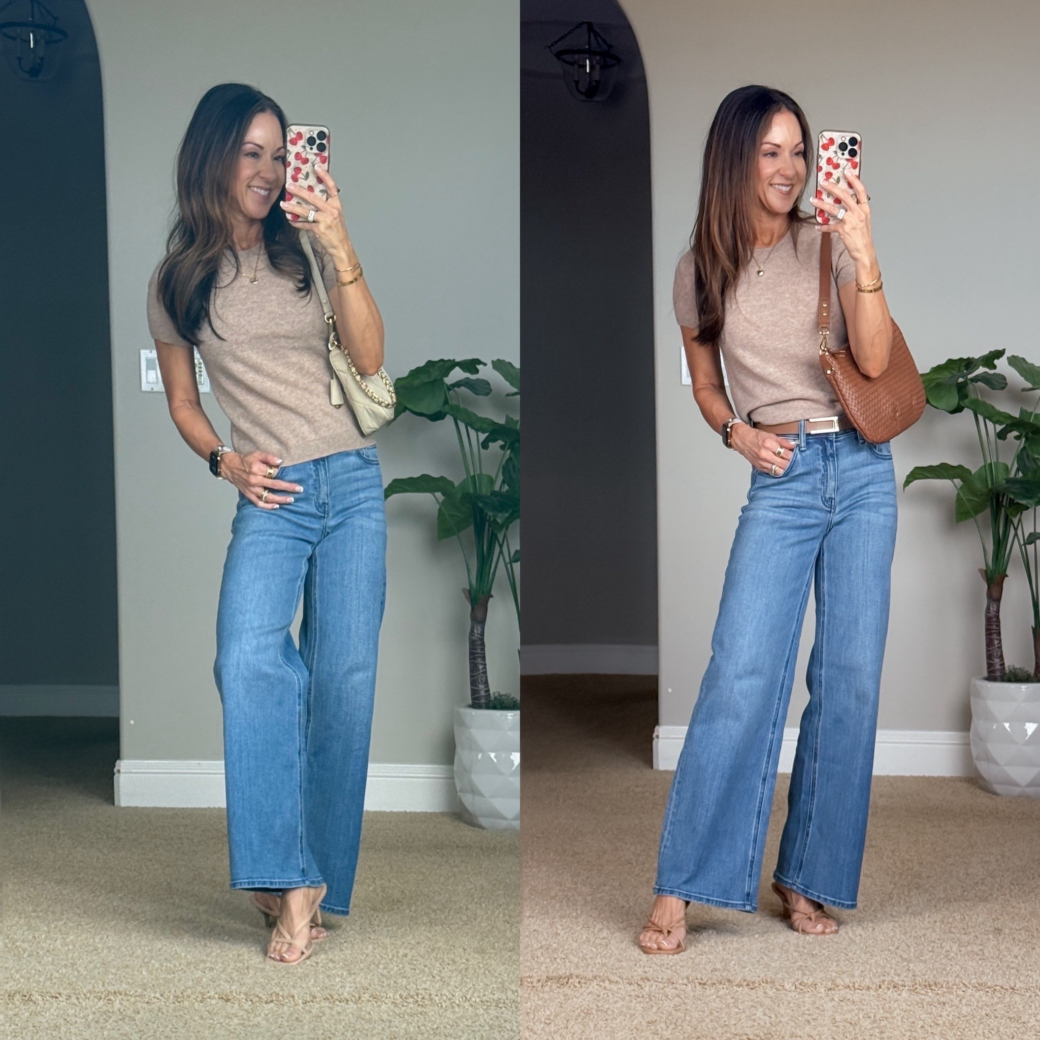 These wide leg jeans are so flattering and easy to style, plus they come in 4 length options which makes them SO good for petites. I paired them with the softest cashmere sweater, kitten heels, and the cutest woven leather bag for an elevated everyday look

Jeans 24 in 28” length
Sweater XS
Heels TTS
Bag comes with 2 straps

wide leg jeans, petite friendly jeans, casual chic outfit, spring denim outfit, neutral outfit ideas, everyday style, capsule wardrobe, Quince fashion, elevated basics, over 40 style

#LTKOver40 #LTKSeasonal #LTKPetite