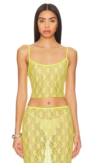 Lia Sheer Tank Top in Bright Yellow | Revolve Clothing (Global)