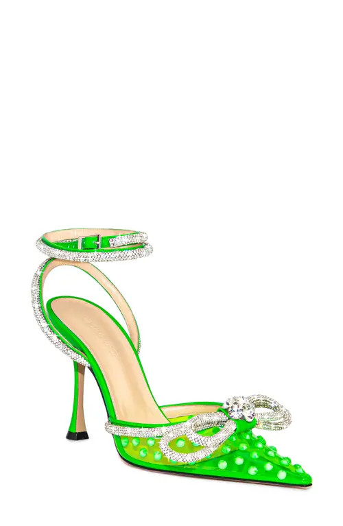 Mach & Mach Crystal Double Bow PVC Pointed Toe Pump in Fluo Green at Nordstrom, Size 7.5Us | Nordstrom