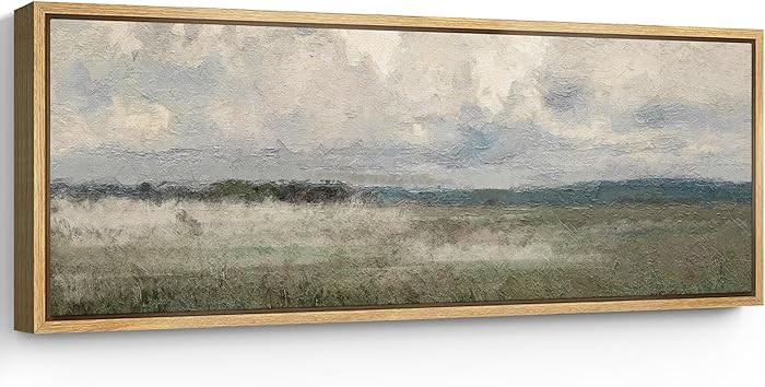 SIGNFORD Large Framed Canvas Print Wall Art Tranquil Misty Field Under Cloudy Sky Illustrations M... | Amazon (US)