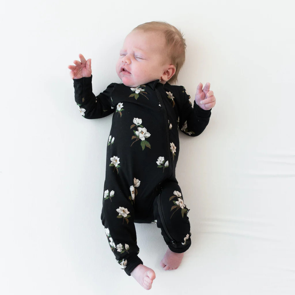 Zippered Romper in Small Midnight Magnolia | Kyte BABY