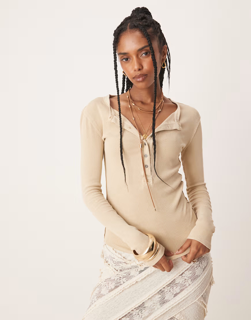 Free People jamie henley button down top in semolina-White | ASOS (Global)