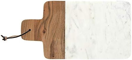 Bloomingville 15.5" L Rectangle Marble & Mango Wood Cheese Handle & Leather Strap Cutting Board, Whi | Amazon (US)