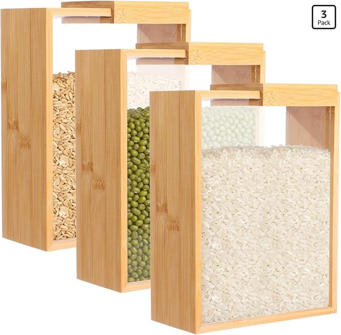 3 Pcs Wooden Cereal Storage Boxes, 8.7 x 6.8 x 3.1 in Dry Food Dispenser with Slide Lid, Visible ... | Amazon (US)
