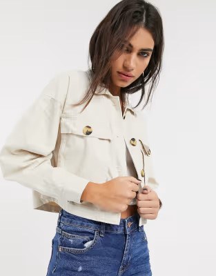 Bershka canvas jacket in ecru | ASOS US