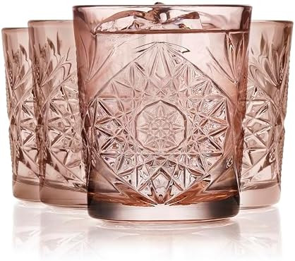 Libbey Hobstar Double Old Fashioned Glasses,Rose Colored Cut Glass Drinking Glasses Set of 4, Dur... | Amazon (US)