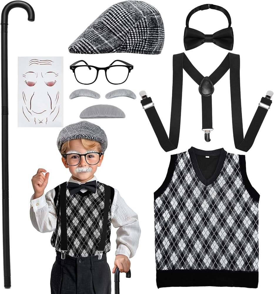 Skirfy Old Man Costume for Kids,100 Days of School Costume for Kids,Old Person Outfit for Boys,Gr... | Amazon (US)