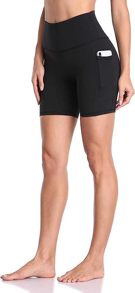 Women's High Waisted Yoga Shorts with Pockets 6" Inseam Workout Shorts | Amazon (US)